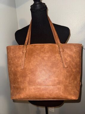 Urban Expressions Tan Vegan Leather Tote with Double Straps and small pouch